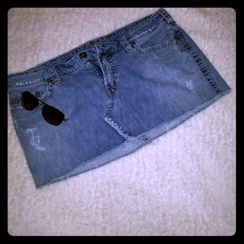 Blue Jean Silver Jeans Distressed Denim Mini Skirt